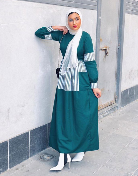 إطلالات محتشمة ومميزة للمحجبات باللون الأخضر لليوم الوطني السعودي صورة رقم 1
