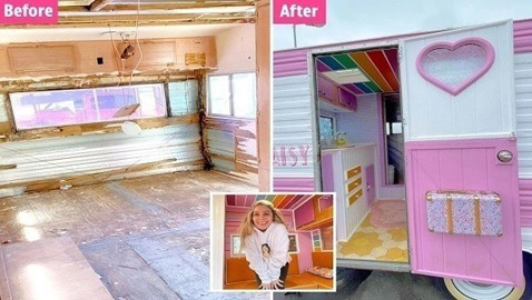 صور :يحولان كارافان قديم إلى شاحنة باربي مدهشة